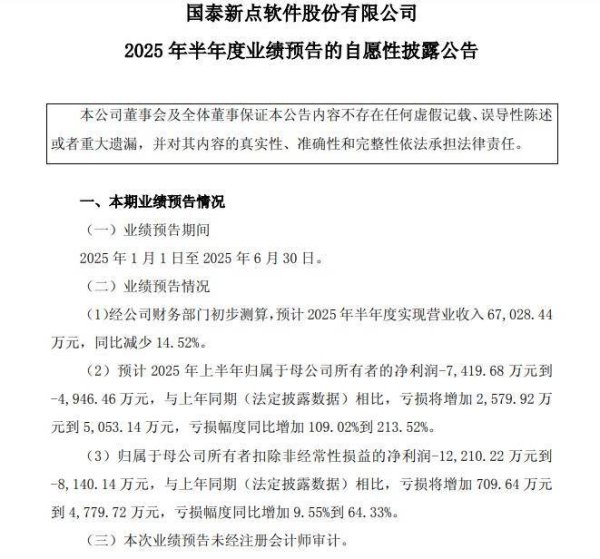 宇奇配资 新点软件上半年预亏4946万-7419万元：智慧政务收入大跌30.94%，AI布局未能 “止血”，政务IT龙头拐点未至